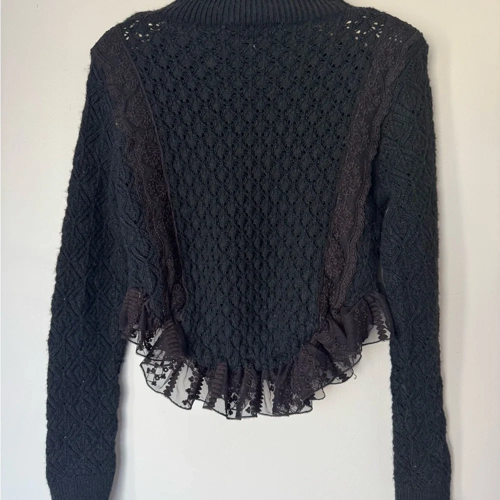 Zara Black Women's Cropped Lace Sweater - Picture 7 of 11